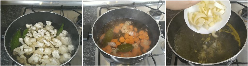 scottare in acqua bollente, cavolfiore, carote e sedano