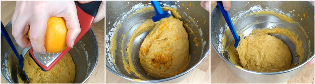 Grattugiare la scorza di un'arancia e unirla all'impasto dei muffin alla zucca