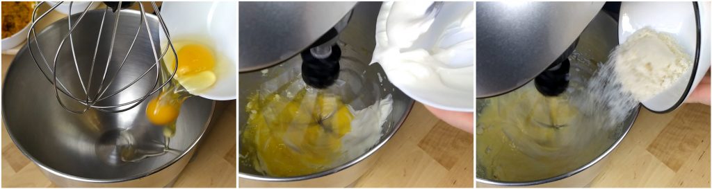 Sbattere le uova. Unire poi yogurt e Parmigiano