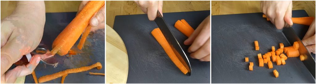 Tagliare le carote a dadini