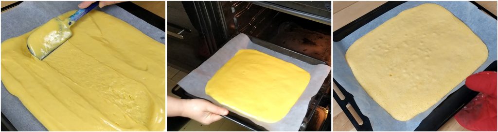 Stendere l'impasto della pasta biscotto e cuocere in forno