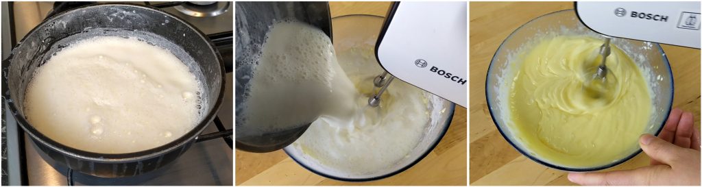 Aggiungere il latte bollente e preparare la crema pasticcera