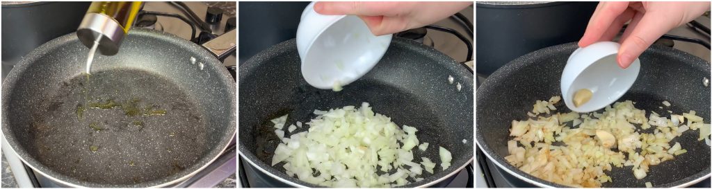 Soffriggere cipolla tritata e aglio